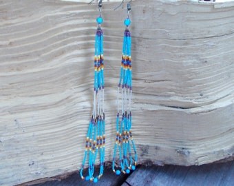 Native American inspired design - Czech glass seed beads - Porcupine Quills - "Chasing Rainbows"
