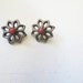 Vintage Flower Earrings, Silver Toned Petals, Pewter Silver and Red Blossoms, Red Centers