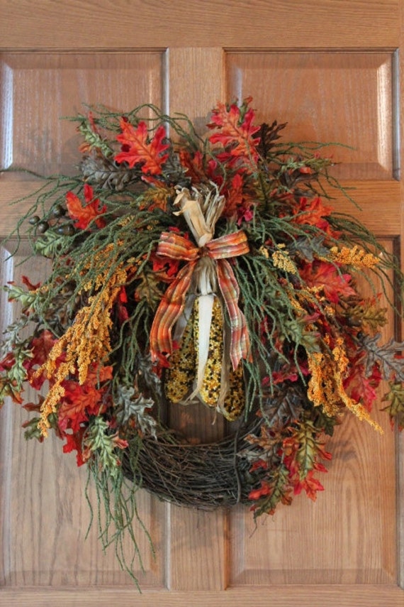 items similar to autumn front door wreath beaded indian corn beautiful fall leaves free items similar to autumn front door wreath beaded indian corn beautiful fall leaves free