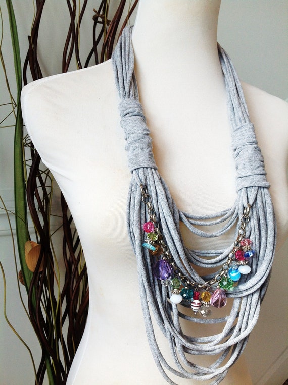 Scarf Necklace: Gray Colored Glass Beads