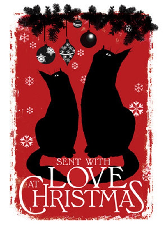 items similar to cat christmas card with love at christmas