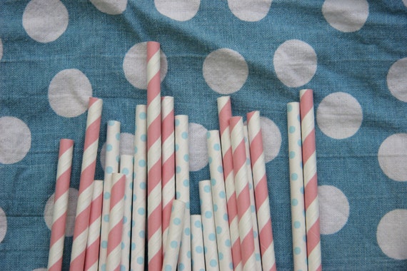 Gender Reveal Paper Straws, Pack of 50, in Light Pink and Baby Blue Dots Il_570xn