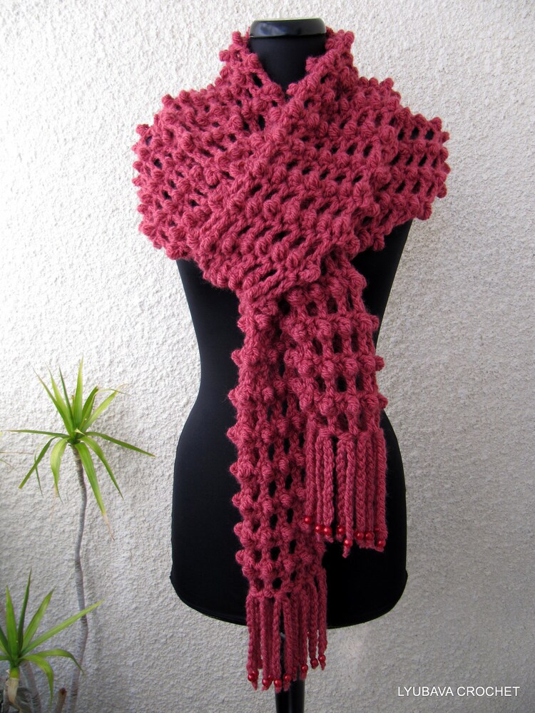 CROCHET SCARF PATTERN Long Scarf Fringe Scarf by LyubavaCrochet