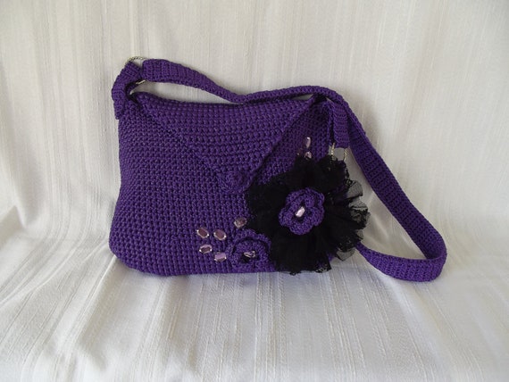Items similar to purple CROCHET BAG Lace Purple Stone Makreme Yarn Chic ...
