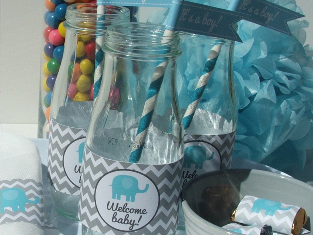 Elephant Baby Shower Decorations Blue Gray Chevron by CoralBalloon