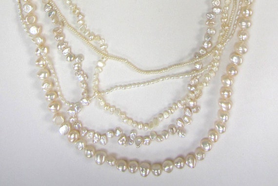 Items similar to 5 strand different types of pearls long necklace on Etsy