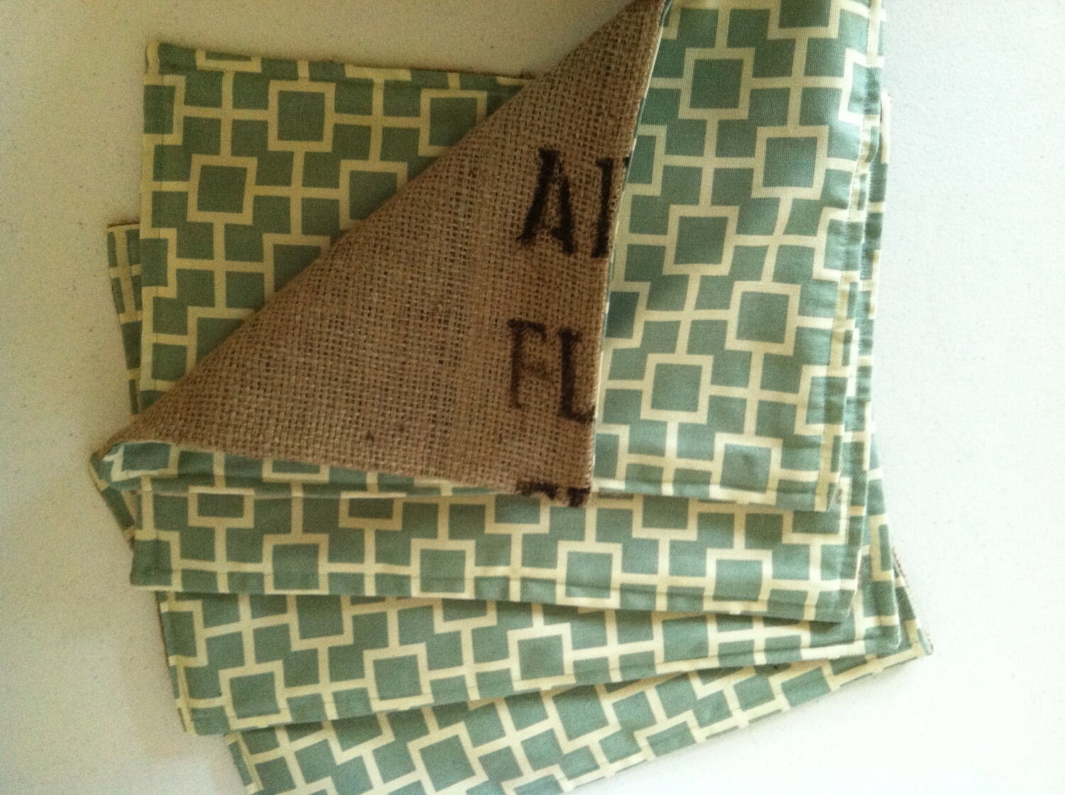 Farmhouse Placemats Recycled Burlap Coffee by ButtonfootHandmade