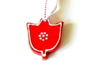 Christmas Ornament Red Ceramic Tulip White Dots Flower Pottery Home Decoration Cotton Ribbon
