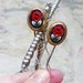 Vintage Micro Mosaic Blue Red Floral Stick Pins