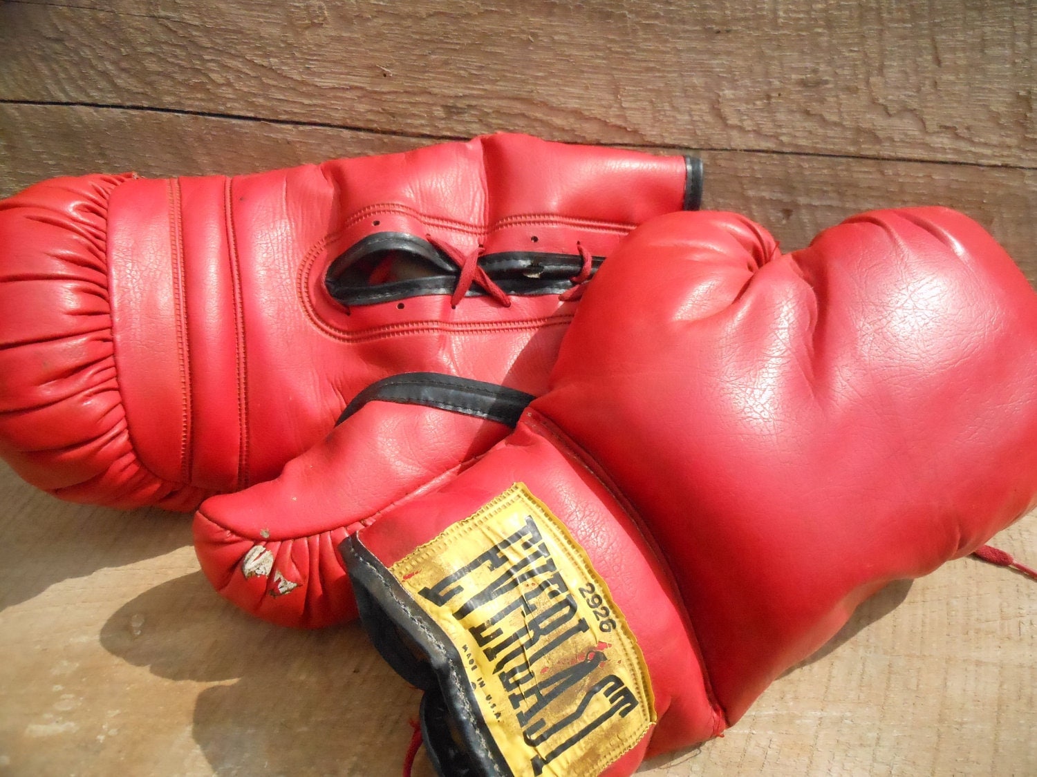 Vintage Red Everlast Lace-Up Boxing Gloves