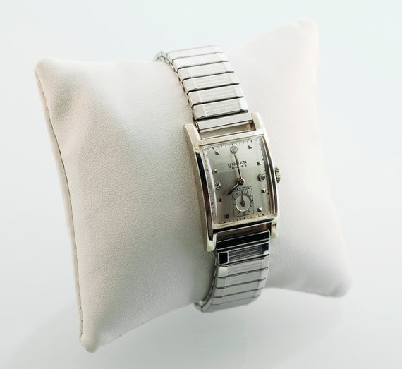 Vintage 14k White Gold Mens Gruen Curvex Watch with Diamonds