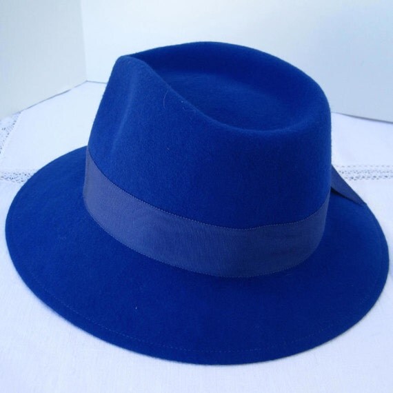 Vintage Royal Blue Fedora Style Wool Felt Hat