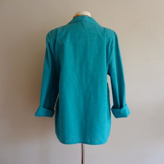 90's blazer / bright turquoise oversized blazer / summer