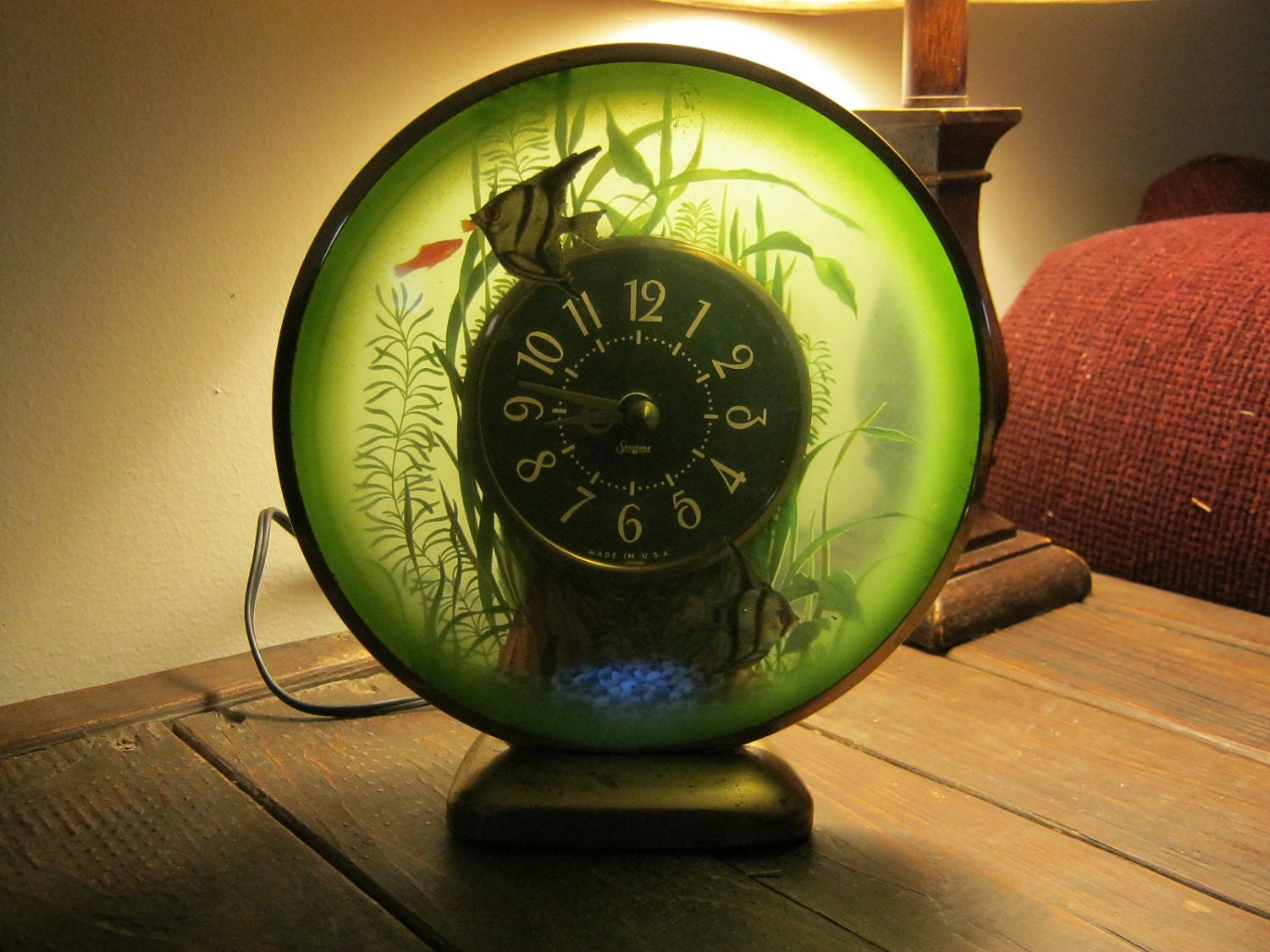 Vintage Retro 1950s Sessions Fish clock or Aquarium clock in
