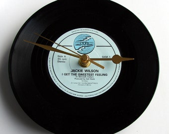 Jackie Wilson Vinyl Record CLOCK from recycled 7" single "I Get The Sweetest Feeling" Soul Motown Blues R&B