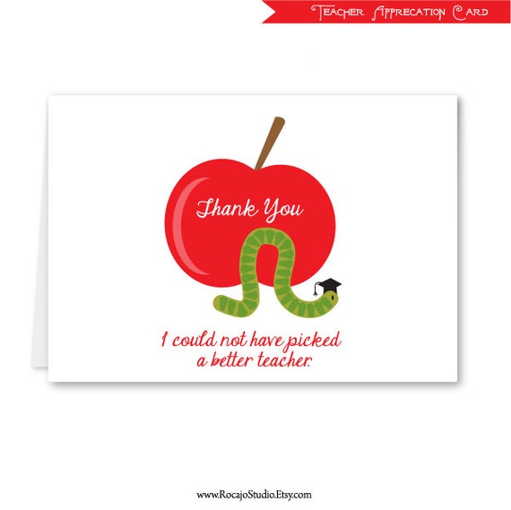 Items similar to Teacher Appreciation card - Apple - DIY Printable ...