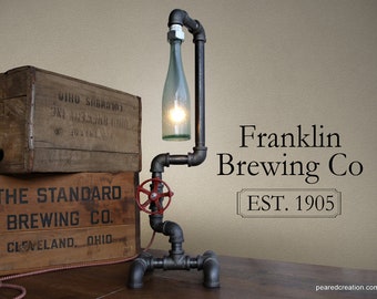 Industrial Beer Lamp - Bottle Lighting - Steampunk Fixture - Faucet Switch - Table Lamp Furniture - Bar Decor