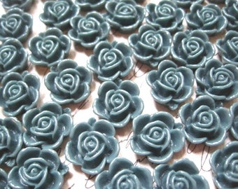 Resin Flower Cabochons / 10 pcs Dark Gray Green Resin Dahlia Mum 15mm