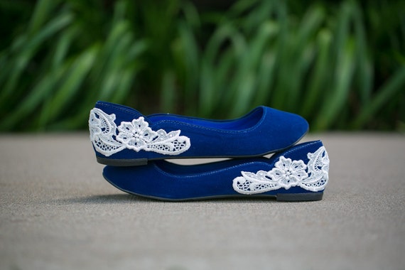 Wedding Shoes. Blue Wedding Flats Ballet Flats with Ivory