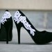 SALE - Black Shoes - Black Pump, Black Heel with White Lace. US Size 6.5