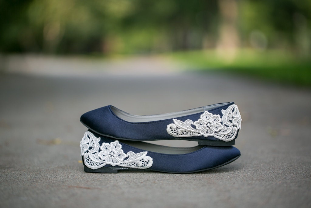 Wedding Flats Navy Blue Bridal Ballet by walkinonair on Etsy