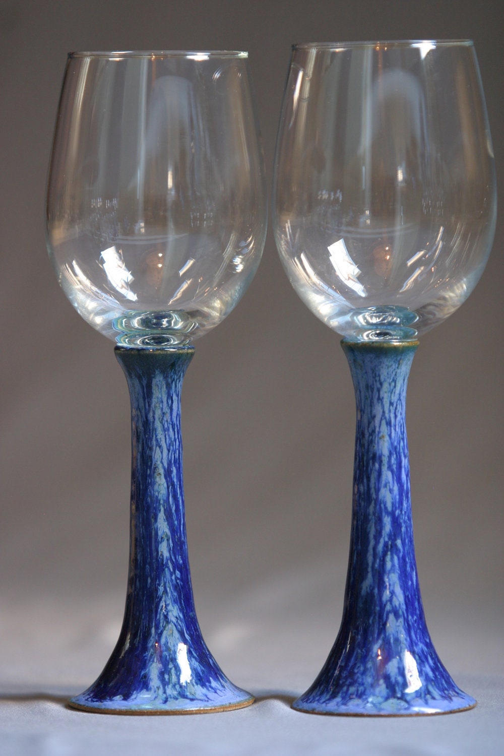 Wine Glasses Pottery Handmade Goblet Set Two Christmas Unique