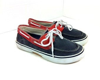 Men's Nautical Boat Shoes 8.5 - Sperry Top Sider Deck Shoes 8.5 - Red Navy White