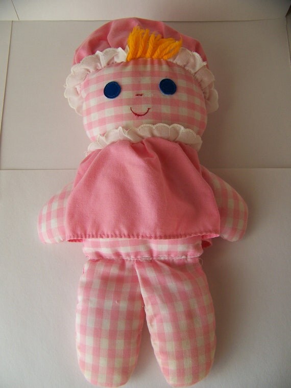 Fisher Price Pink Rattle Doll. Baby's first doll. 1975
