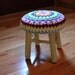 Shabby Chic Wood Stool with Granny Square Cover Recycled Upcycled Farmhouse Chic