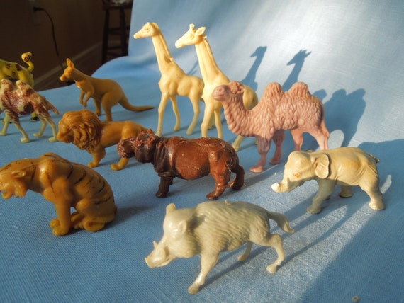 Jungle Sandbox animal toys plastic 1960s by InVentageForYou