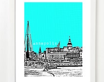 ... Maryland Poster - Annapolis Skyline Print City Art- Annapolis MD Gifts