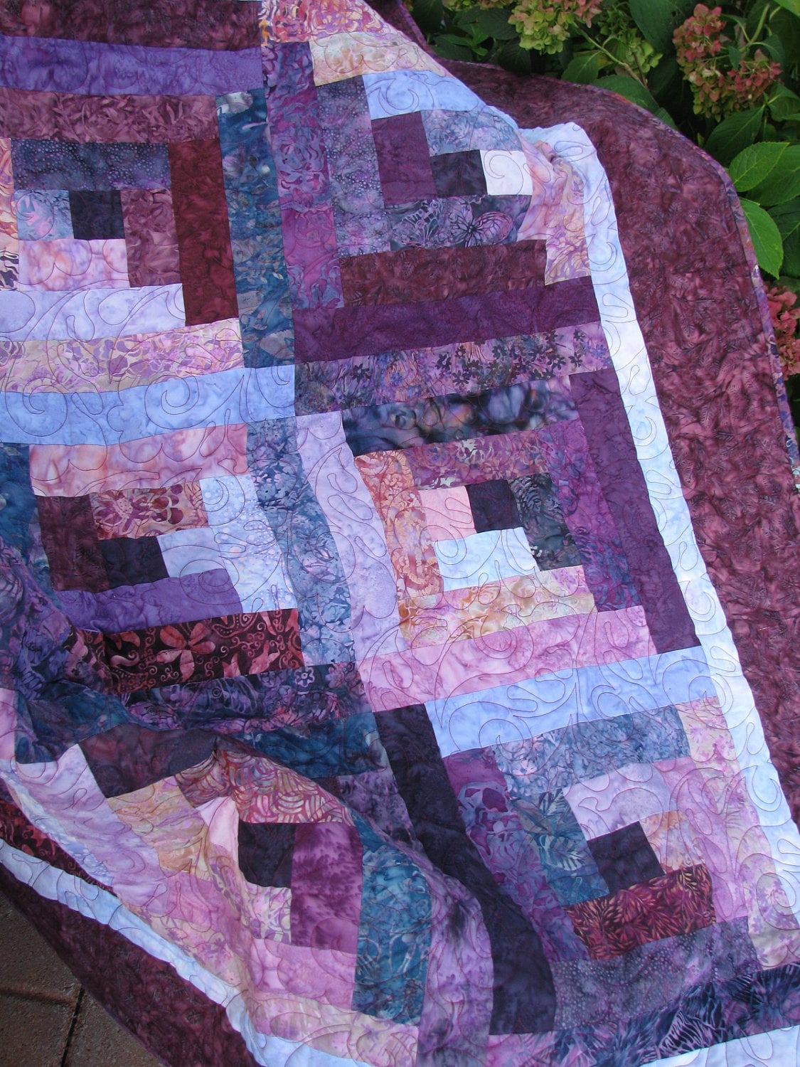 Lap Quilt Sofa Quilt Quilted Throw Log Cabin Bali Plum