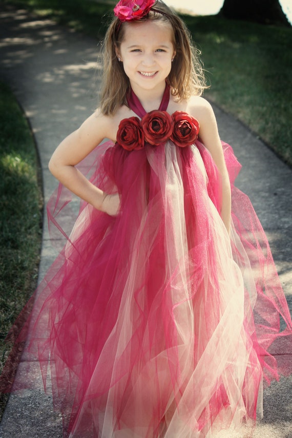 Items similar to FALL Flower girl Tutu halter dress CRANBERRY and ...