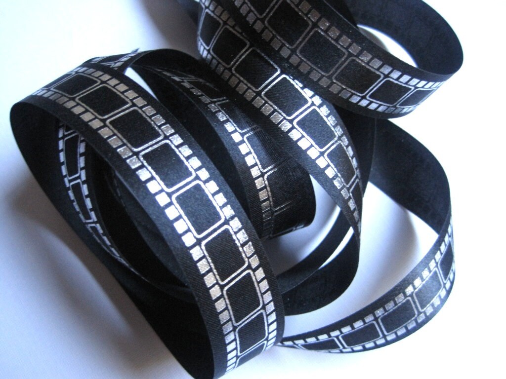Film Strip Ribbon Trim Silver / Black 7/8 inch wide 1