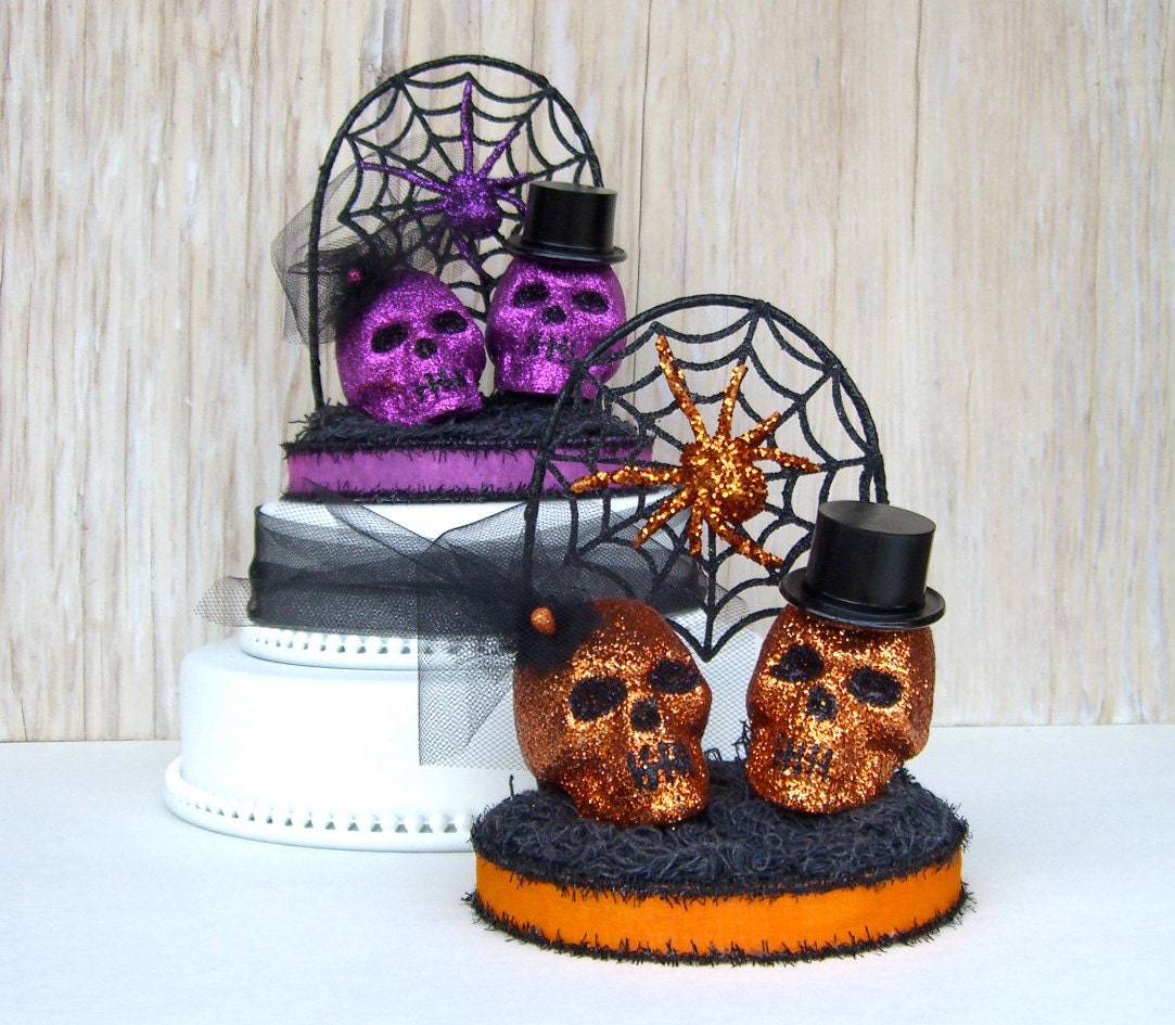 Halloween Wedding Cake Topper Skulls OOAK Black and