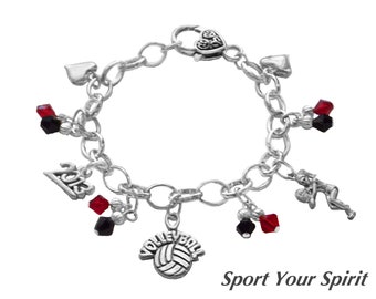 Personalized, Volleyball Charm Bracelet,Team Color, Swarovski Bracelet,Volleyball Jewelry,Girl Bracelet,Mom Bracelet, Coach, (Made to Order)