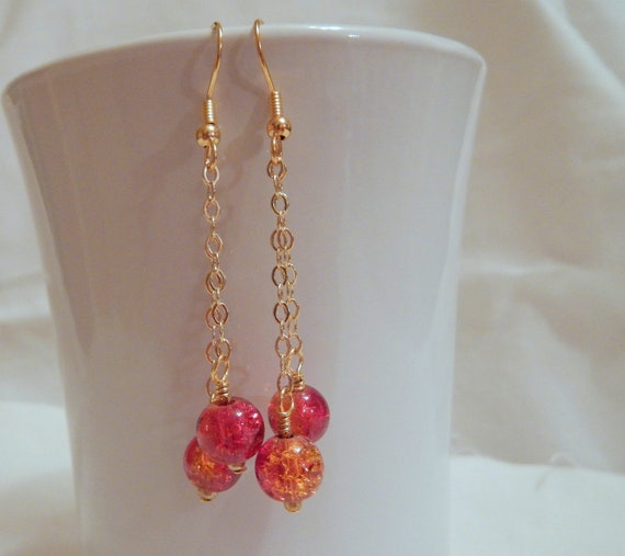 Red Chain Earrings Red and Orange Dangle by ThisNThatbyNikki