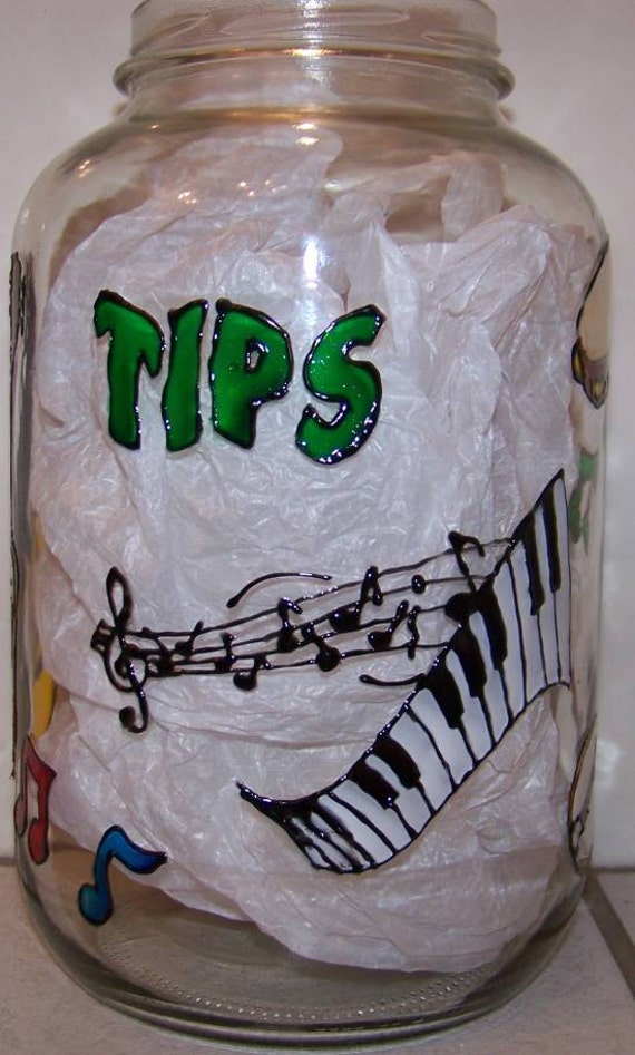 MUSIC TIP JAR with music notes and the word Tips music