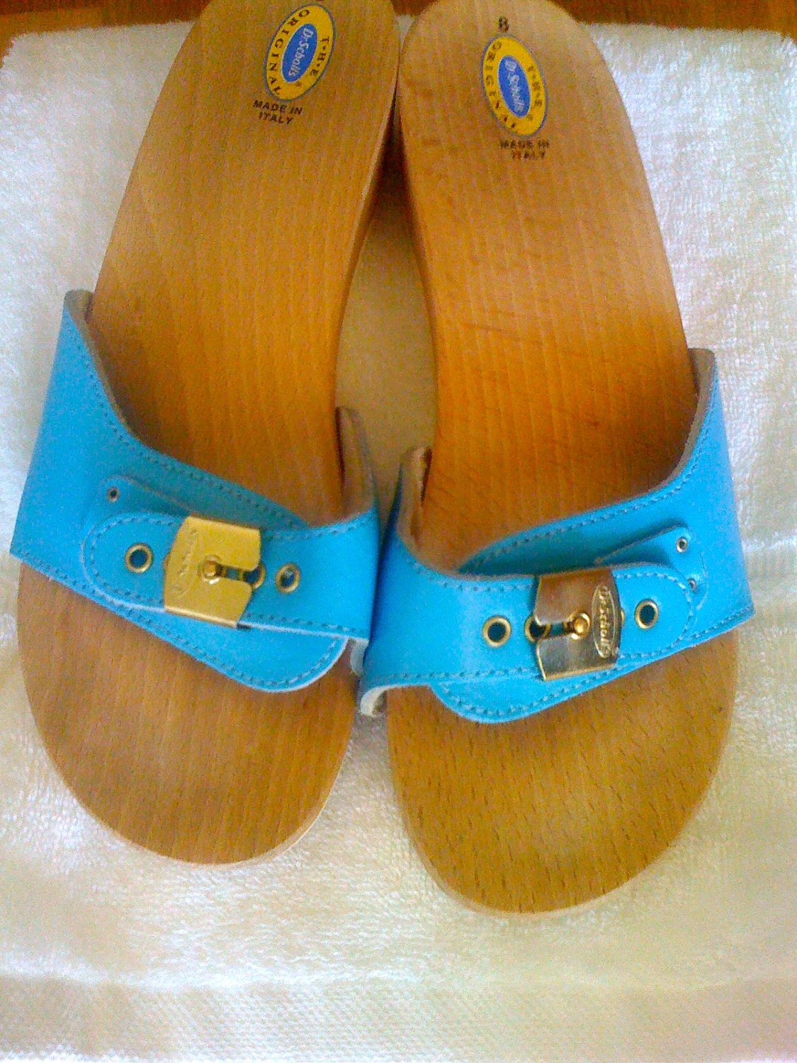 Todays Sale Vintage 80s/ Blue Dr Scholls Wooden Clogs/ Shoes