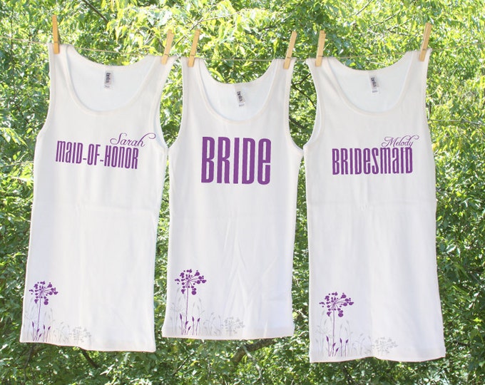 14 Classic Flower Bride, Maid of Honor, Bridesmaid or Bridal Entourage Tanks - leave instructions when purchasing for designations