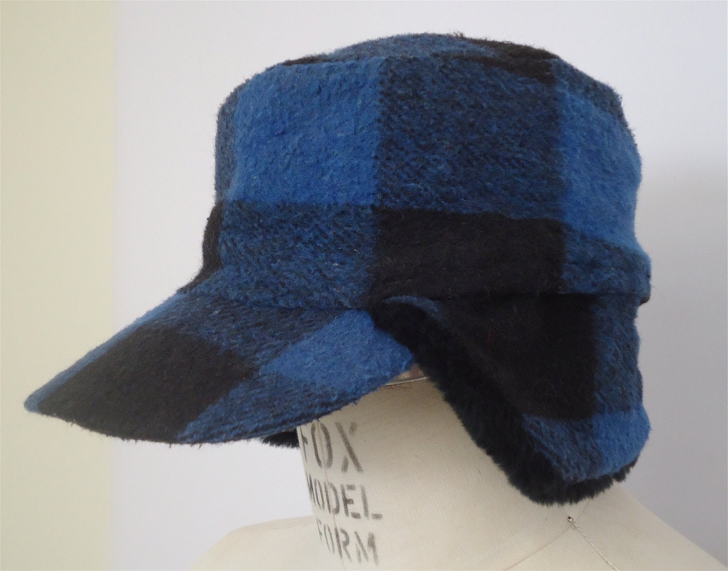 Blue Buffalo Plaid Hat Black Check Hunting Cap Mens