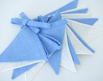 Bunting / Fabric Flag Banner / Pennant Nursery / Porch / Patio Decor / Photo Prop / Sky Blue / White
