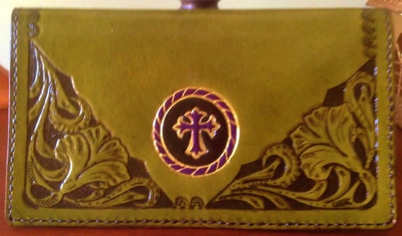 Items similar to Custom Leather Top Stub Wallet/Checkbook Cover - Cross - Made in USA on Etsy