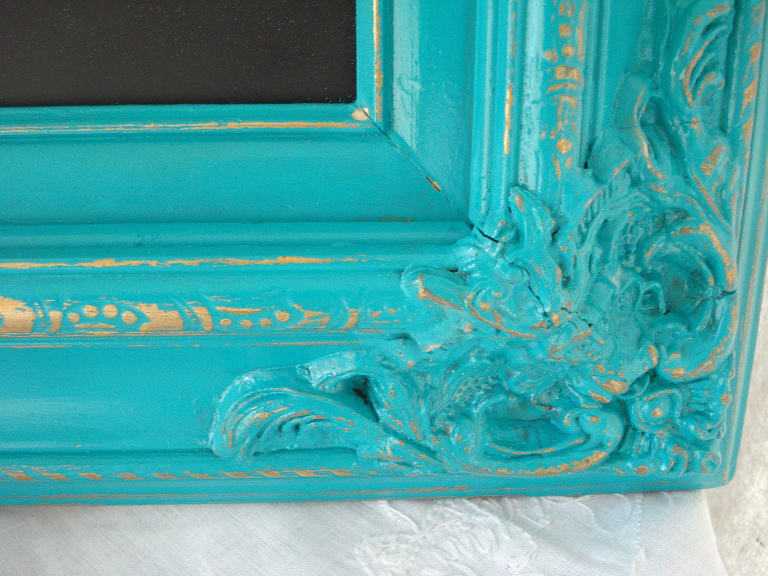 Antique Gesso Frame Upcycled To Turquoise French Shabby