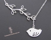 SALE 10% OFF: bird necklace, branch necklace, lariat necklace, pendant necklace, jewelry, gift