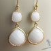 SALE 10% OFF - White opal framed glass earrings in gold, dangle earrings, drop earrings, chandelier earrings