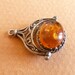 Vintage English sterling silver Spinner charm Amber Glass Bracelet charm Fob Pendant