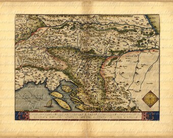 Map of the Balkans From 1500s 107 Ancient Old World Map Vintage Digital Travel Slovenia Croatia Bosnia Serbia Istria Hungary