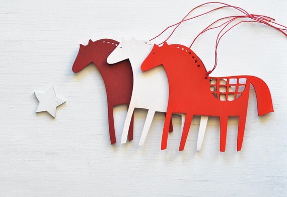 wooden horse christmas ornaments set of 3 folk tree wooden horse christmas ornaments set of 3 folk tree