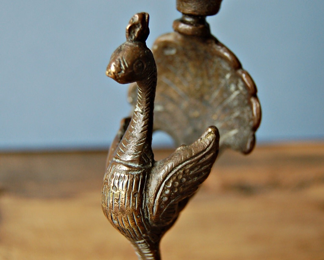Vintage brass peacock candle holder Vintage candlestick